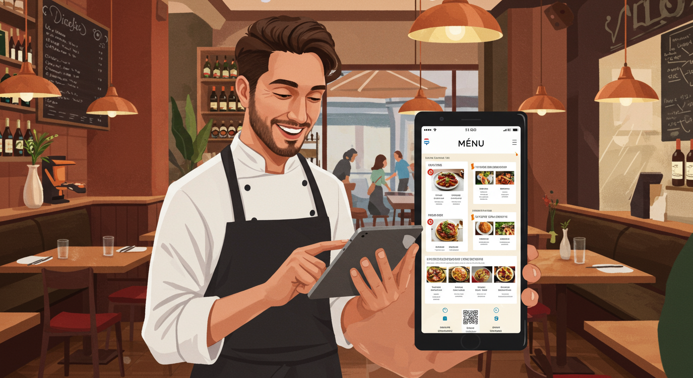 Restaurateur créant son menu digital avec ALaCarte